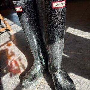 Hunter Black Glitter Rain Boots
